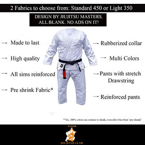 Your Jiu Jitsu Gear BJJ Gi - Brazilian Jiu Jitsu Grappling MMA Competition Kimono Martial Art Clothes Sports Uniform , Gift For Men & Women , Blue White Black or Gray Jacket & Pants w White Belt